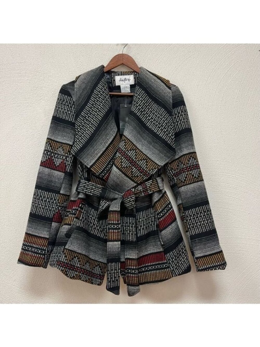 NWT Buckle - Daytrip Black & Gray Aztec Print Tie Waist Jacket Coat sz S